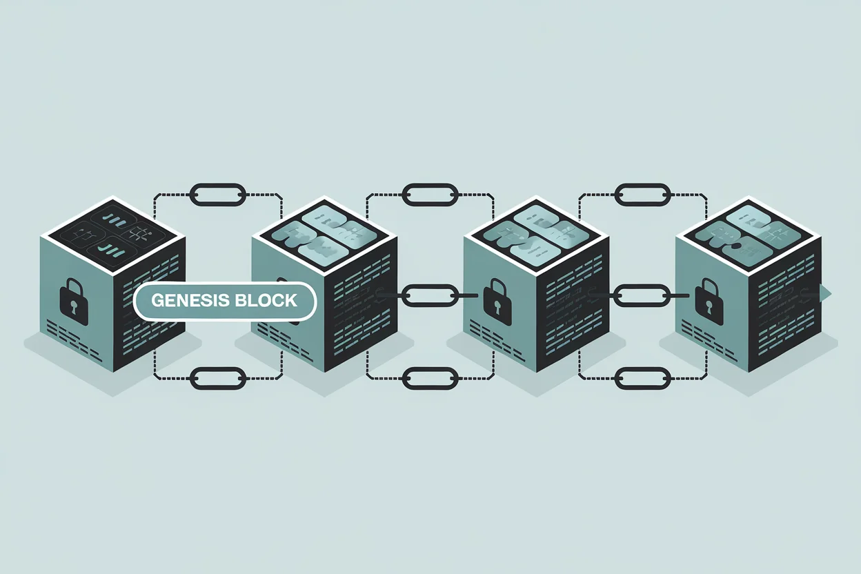 Blockchain blocks connected in a chain starting from genesis block