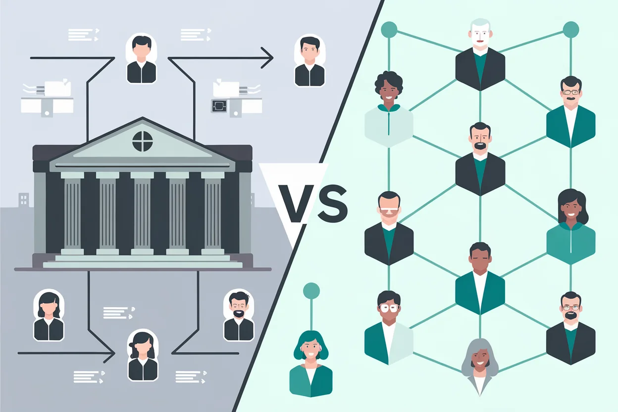 Centralized banking system versus decentralized peer-to-peer cryptocurrency network