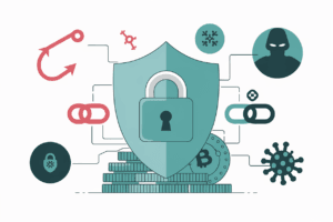 Cryptocurrency security - shield protecting digital assets illustration