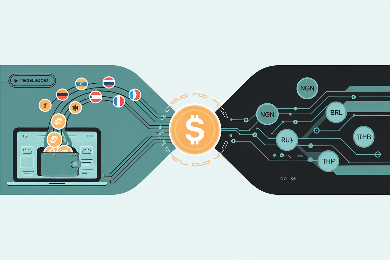 Freelancer receiving crypto payments globally with stablecoin bridge to local currencies