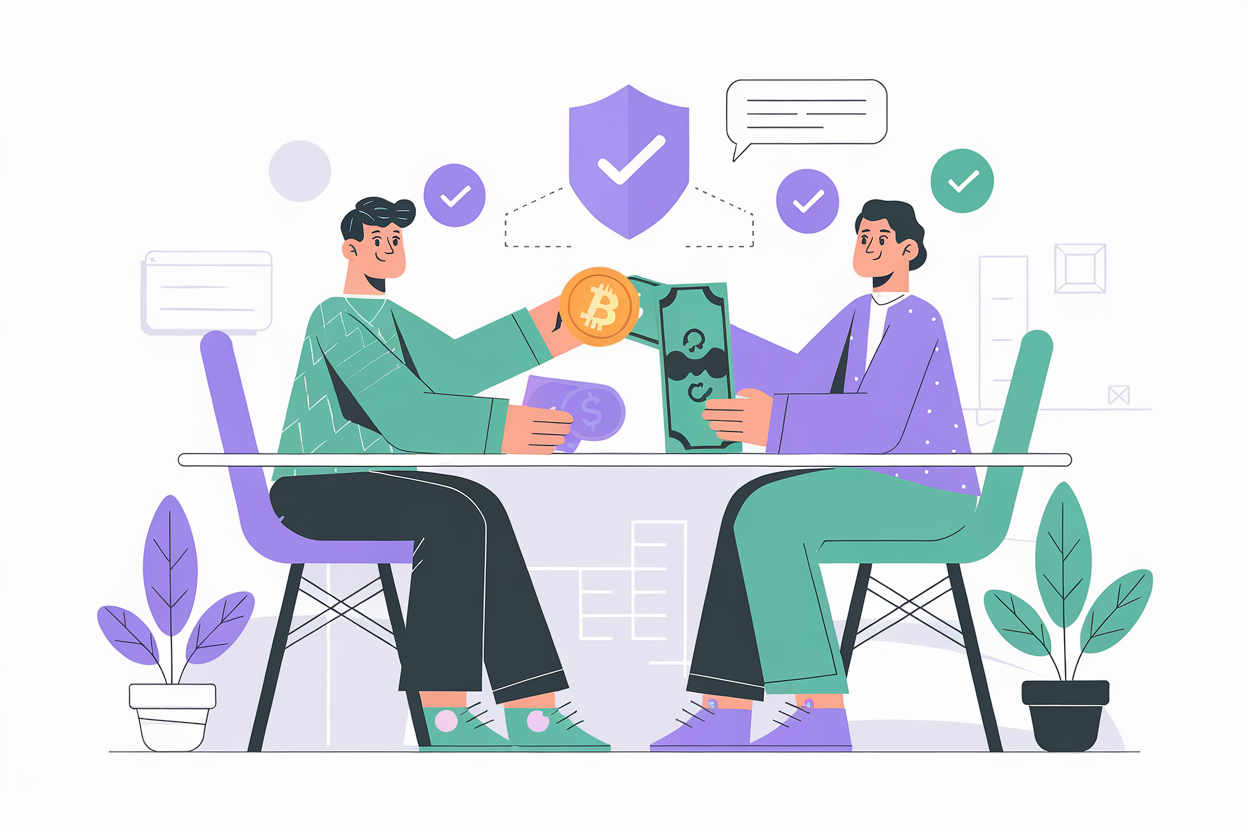 P2P crypto trading safety - secure peer-to-peer exchange illustration