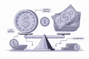 What are stablecoins - digital dollar coins pegged to fiat currency illustration