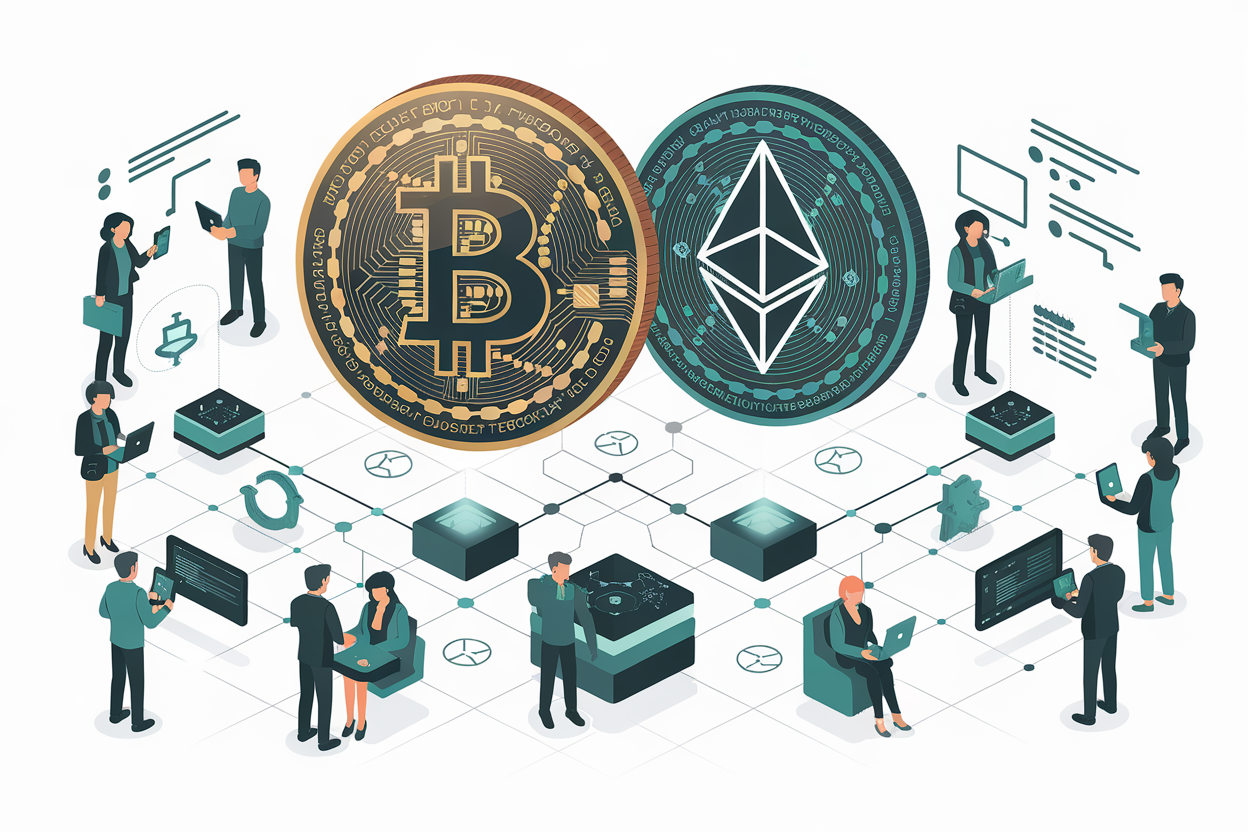 What is cryptocurrency - digital coins and blockchain concept illustration
