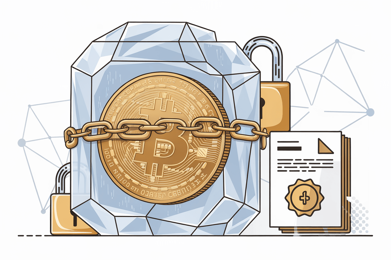 USDT coin frozen with chain locks illustration