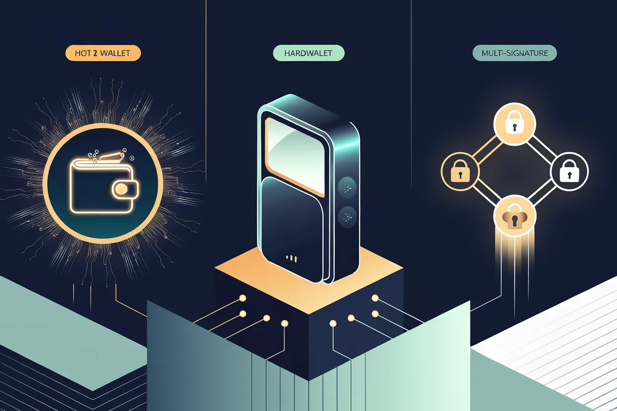 Three crypto wallet archetypes: hot, cold hardware, and multi-signature
