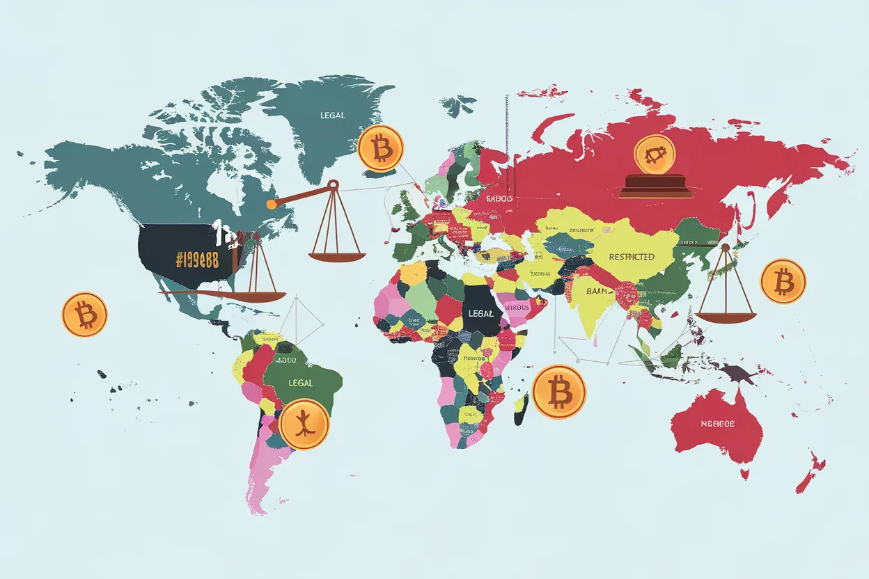 Global crypto regulation map showing legal, restricted, and banned countries in 2026