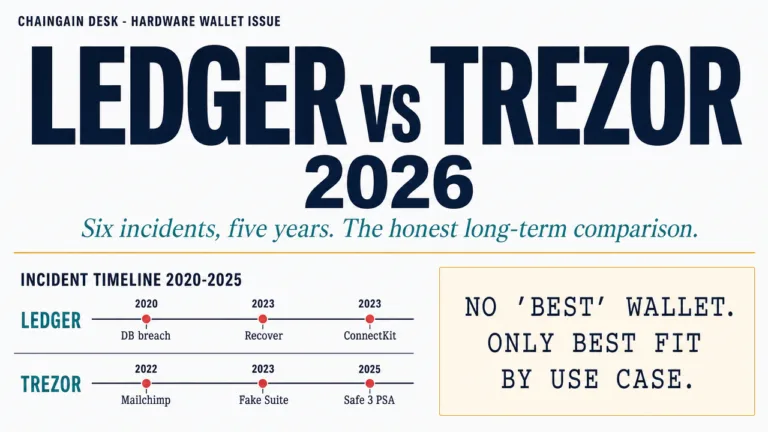 Ledger vs Trezor 2026: Long-Term Owner's Honest Comparison (Not a 'Best Of' List)