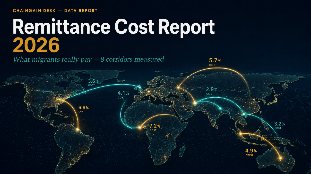 Illustrative diagram of US remittance corridors to Mexico, Philippines, Nigeria and Brazil, contrasting traditional bank rails with faster crypto stablecoin rails