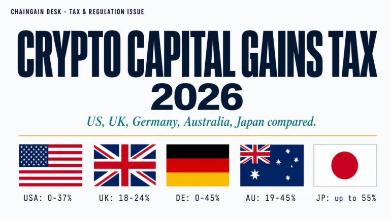 Crypto Capital Gains Tax 2026: How to Calculate, Report & Legally Minimize (US/UK/DE/AU/JP Compared)